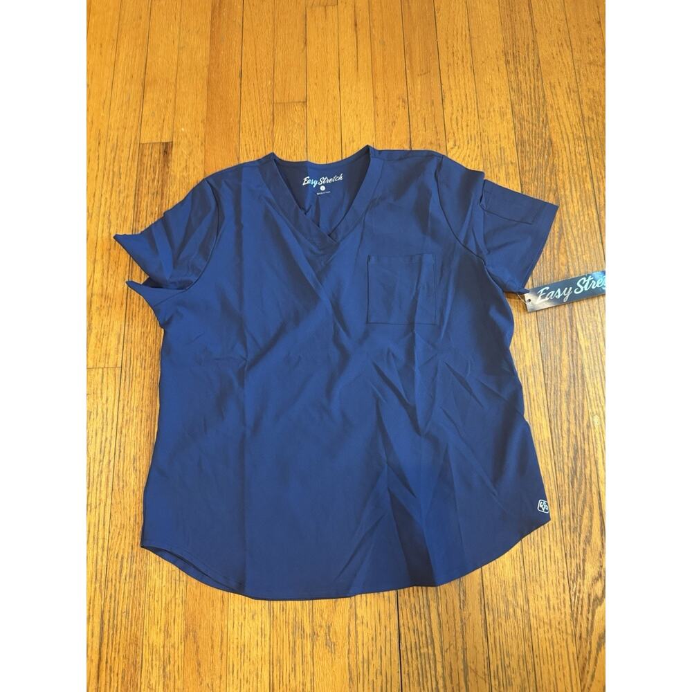 Easy Stretch Women’s Scrub Navy Blue Top Size Large with Front Pocket